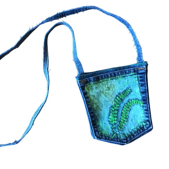 Crossbody Mini Jean Pocket Purse: Handmade Over Shoulder Floral Cell Phone Bag - Picture 6 of 10